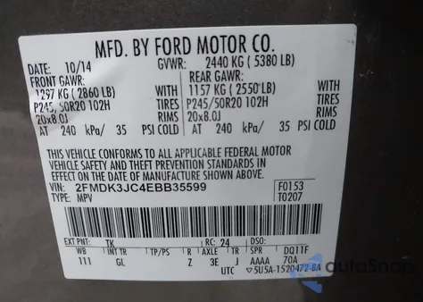 2014 Ford Edge Sel z USA, uszkodzony, nr VIN 2FMDK3JC4EBB35599